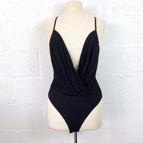 Kimchi Blue Sz S Black Body Suit, Deep V-Neck. - Picture 1 of 8